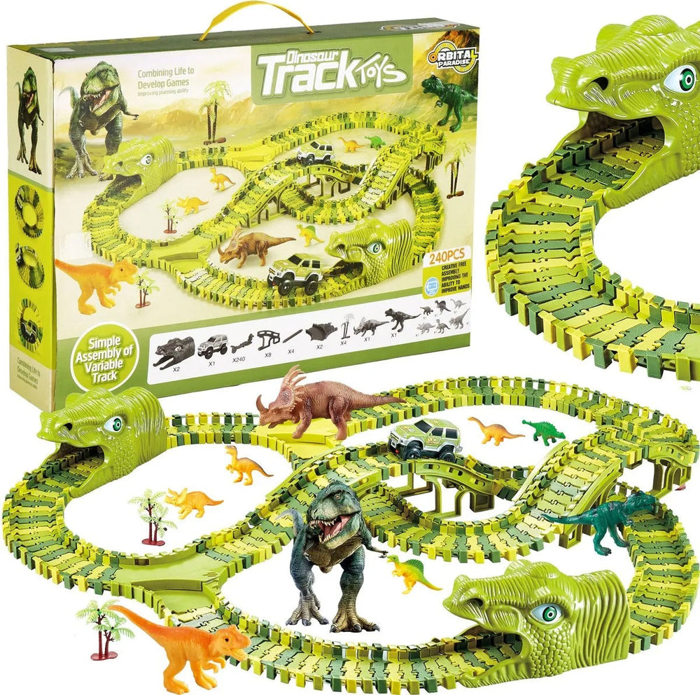 Dino Racebaan voor Kinderen – 140-delige Flexibele Baan met Dinosaurus Speelgoed