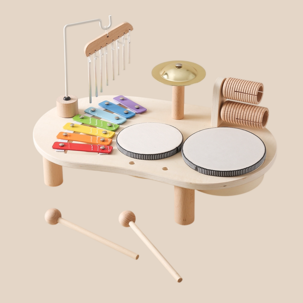 Houten Muziektafel - Educatief Muziekinstrument voor Kinderen, Inclusief Trommels, Xylofoon & Bekkens, +1 Jaar