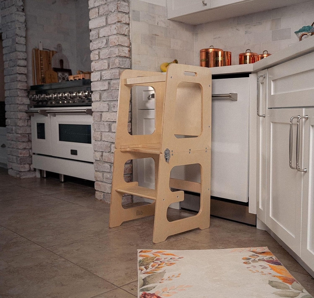 4-in-1 Peuter Leertoren & Tafel van Hout – Veilig, Meegroeiend & Multifunctioneel