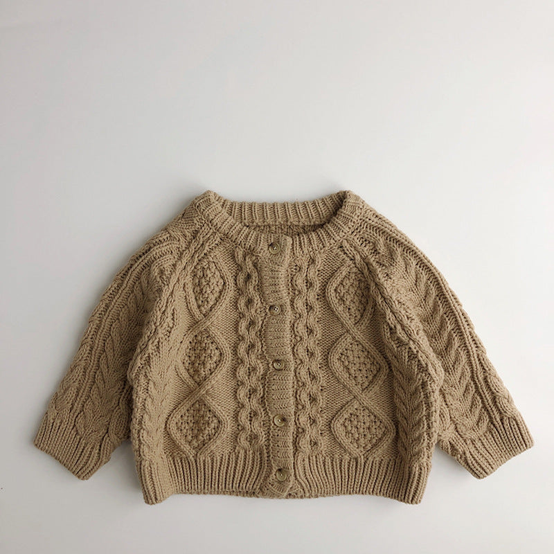 Gebreid Vest met Kabel - Mandu Unisex, Beige/Bruin, Katoen, Maat 0-6 Jaar-More For Mini
