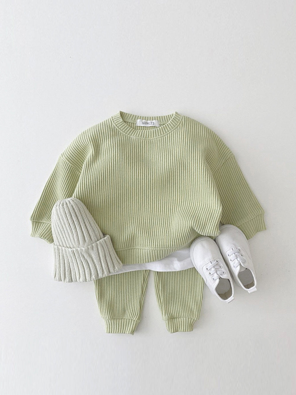 Set met Broek en Trui van Wafel - Porto-Novo Unisex, Blauw/Roze/Grijs/Groen/Geel, Katoen, Maat 0-3 Jaar-More For Mini