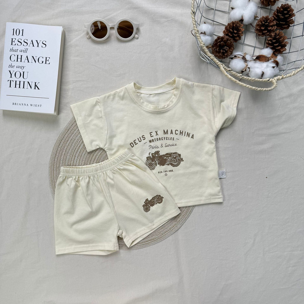 Rider Deux Babyset – 2-delig Zomersetje met Vintage Motorprint |Katoen | Maat 0–3 Jaar