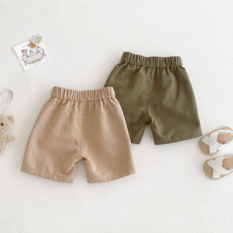 Korte Broek Cargo - Natu Shorts Baby Peuter Kleuter Kinderen, Beige/Groen, Katoen, Maat 0-6 Jaar
