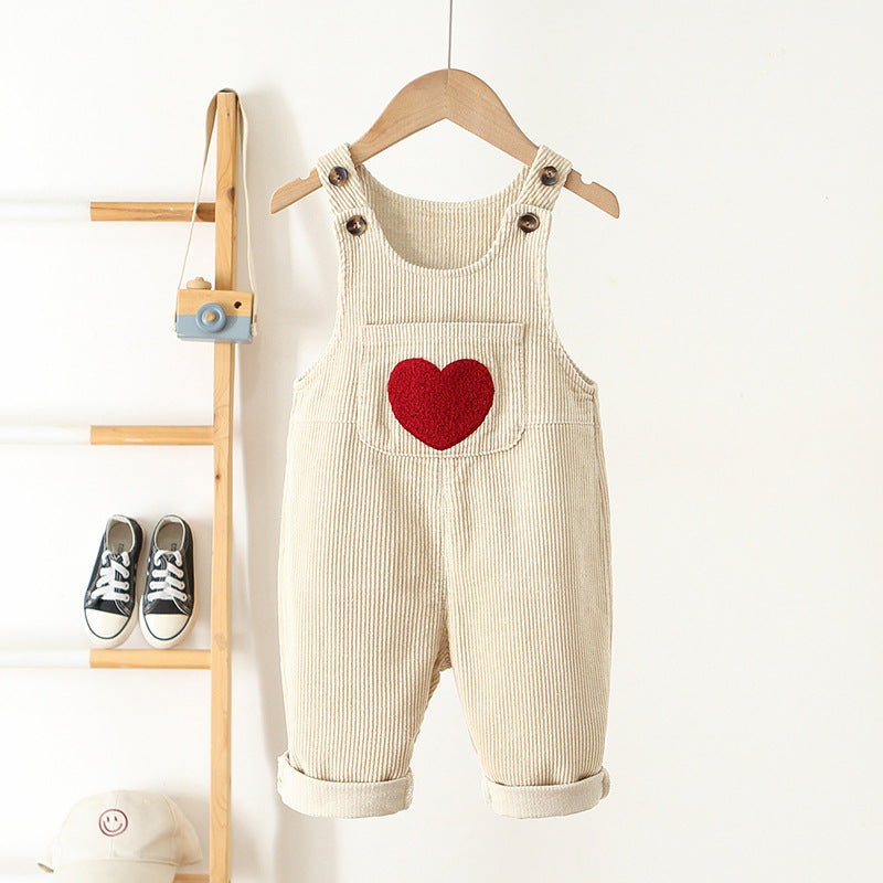 Tuinbroek met Hart - Cordi Love Meisjes, Beige/Roze/Bruin, Katoen, Maat 0-4 Jaar