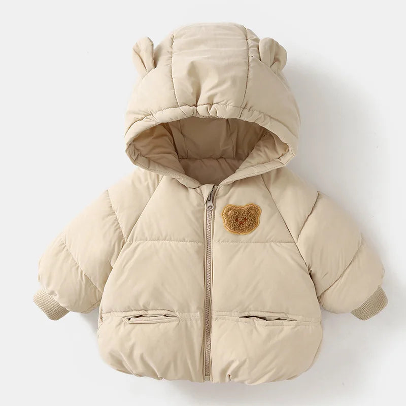 Winterjas met Beer Embleem - Beige/Bruin, Polyester, Maat 0-6 jaar-More For Mini
