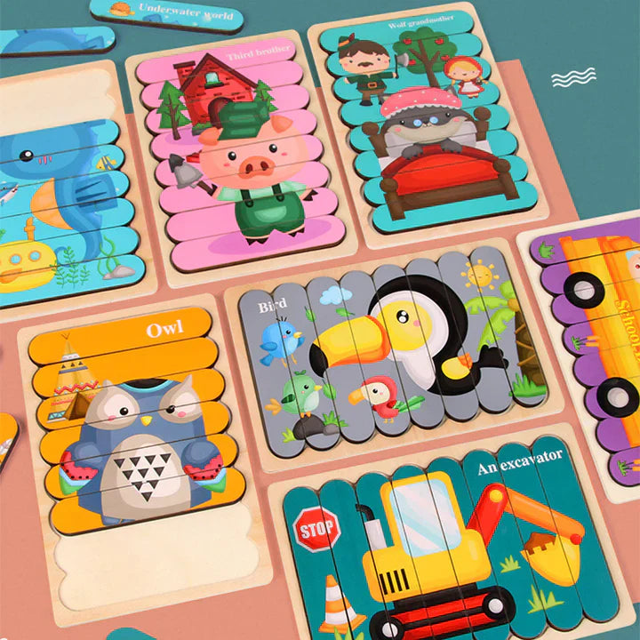 Houten 3D Dierenpuzzel voor Kinderen – Dubbelzijdig Educatief Speelgoed voor Motoriek & Cognitie (3+)