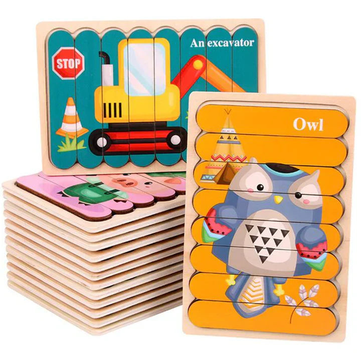 Houten 3D Dierenpuzzel voor Kinderen – Dubbelzijdig Educatief Speelgoed voor Motoriek & Cognitie (3+)