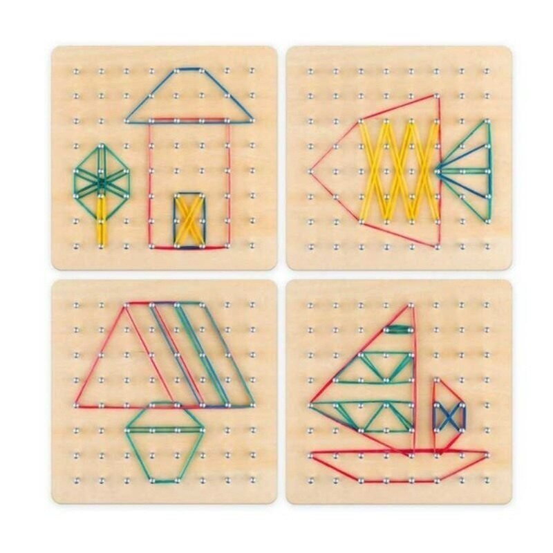 Montessori Geobord Hout – Vormenspel met Elastiekjes (3+ Jaar)