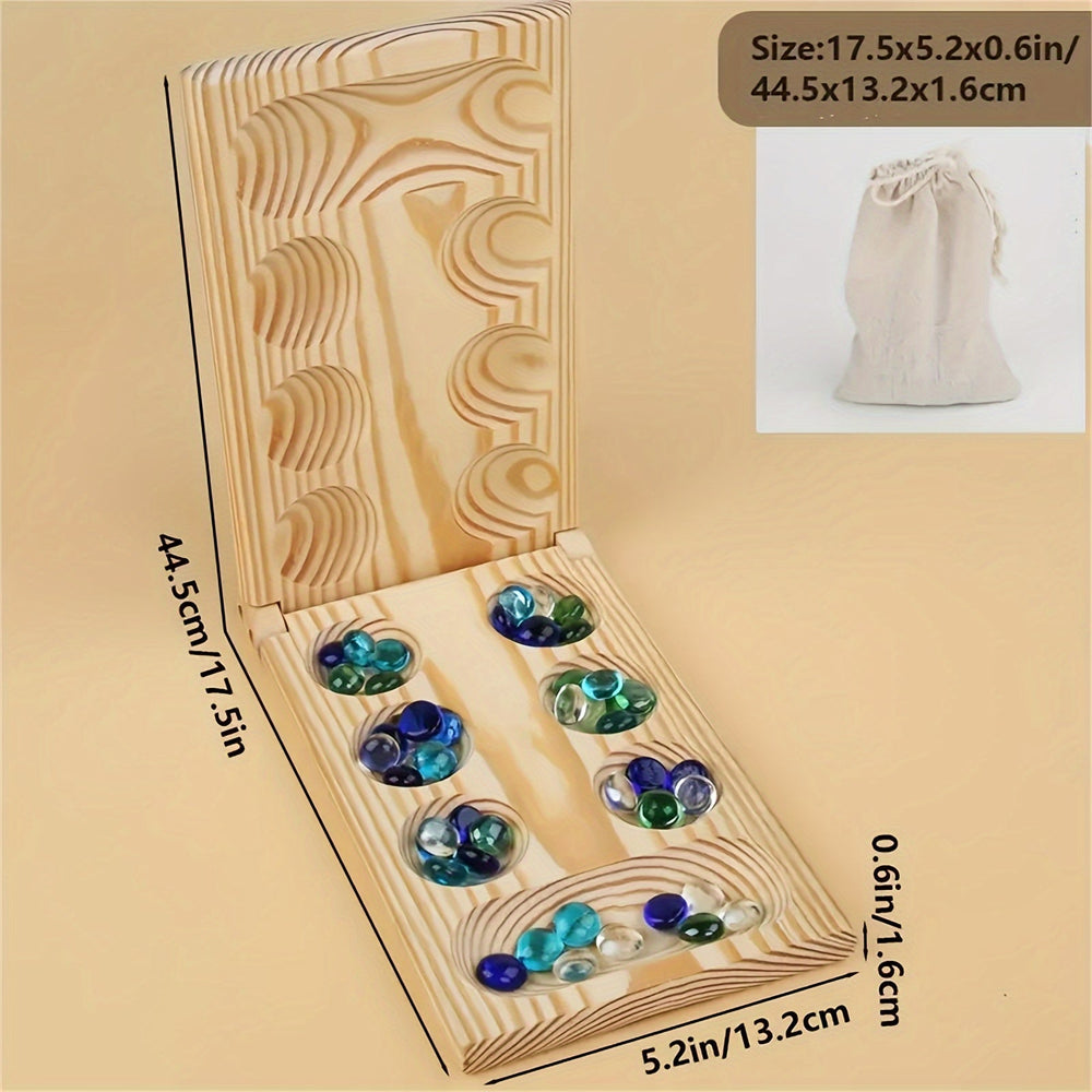 BrainStones – Luxe Draagbaar Mancala Reisspel voor Familie, Kinderen en Strategieliefhebbers – Educatief, Compact en Hoogwaardig Houten Bord met 48 Glazen Stenen
