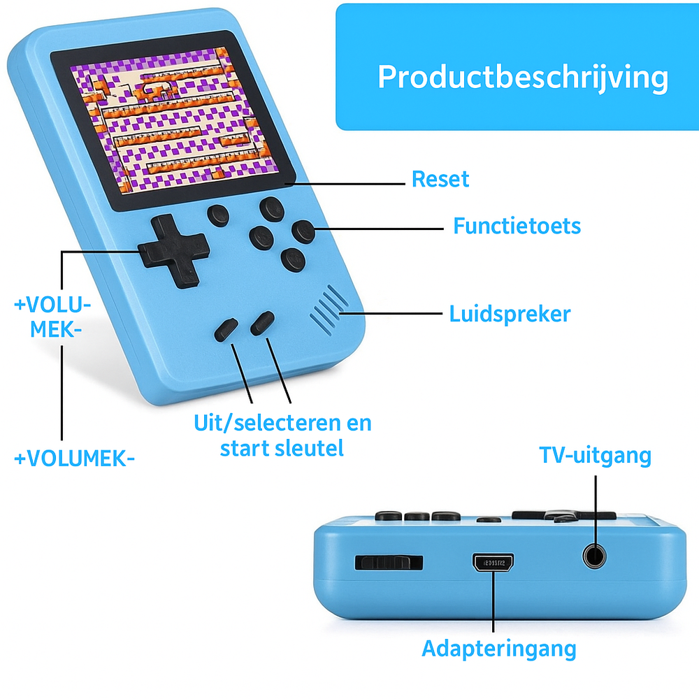 Retro Spelcomputer Handheld – 400 Games & TV Aansluiting