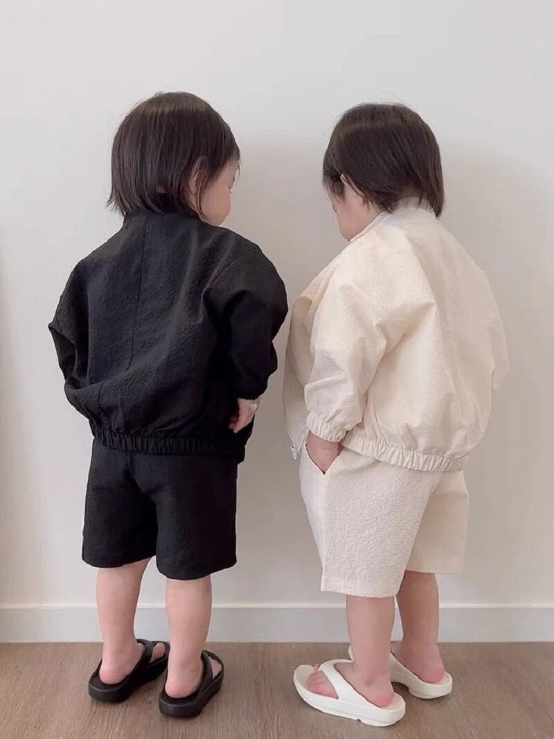 Trendy Kinder Bomber Outfit - Baby Peuter Kleuter Kinderen, Zwart/Wit, Katoen, Maat 0-5 Jaar