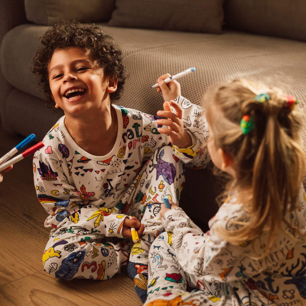 Inkleurbare Kinderpyjama – Personaliseerbare, Zachte en Ademende Pyjama voor Creatieve Kids