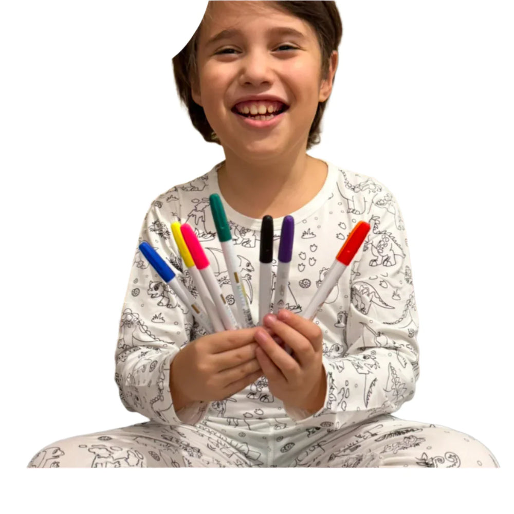 Inkleurbare kinderpyjama dino – DIY pyjama om zelf te kleuren