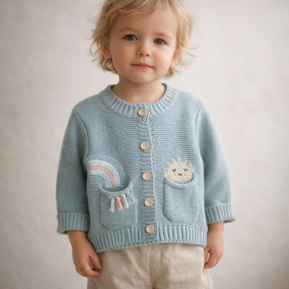 Salieblauw Meisjes Vest – 100% Gebreid Katoen Cardigan