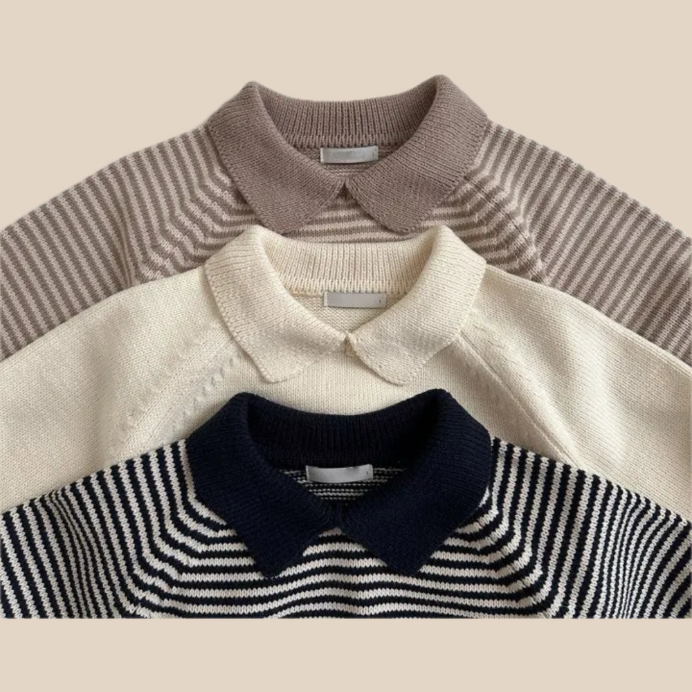 Polo met Strepen - Kabu Unisex, Zwart/Bruin/Wit, Katoen, Maat 0-6 Jaar