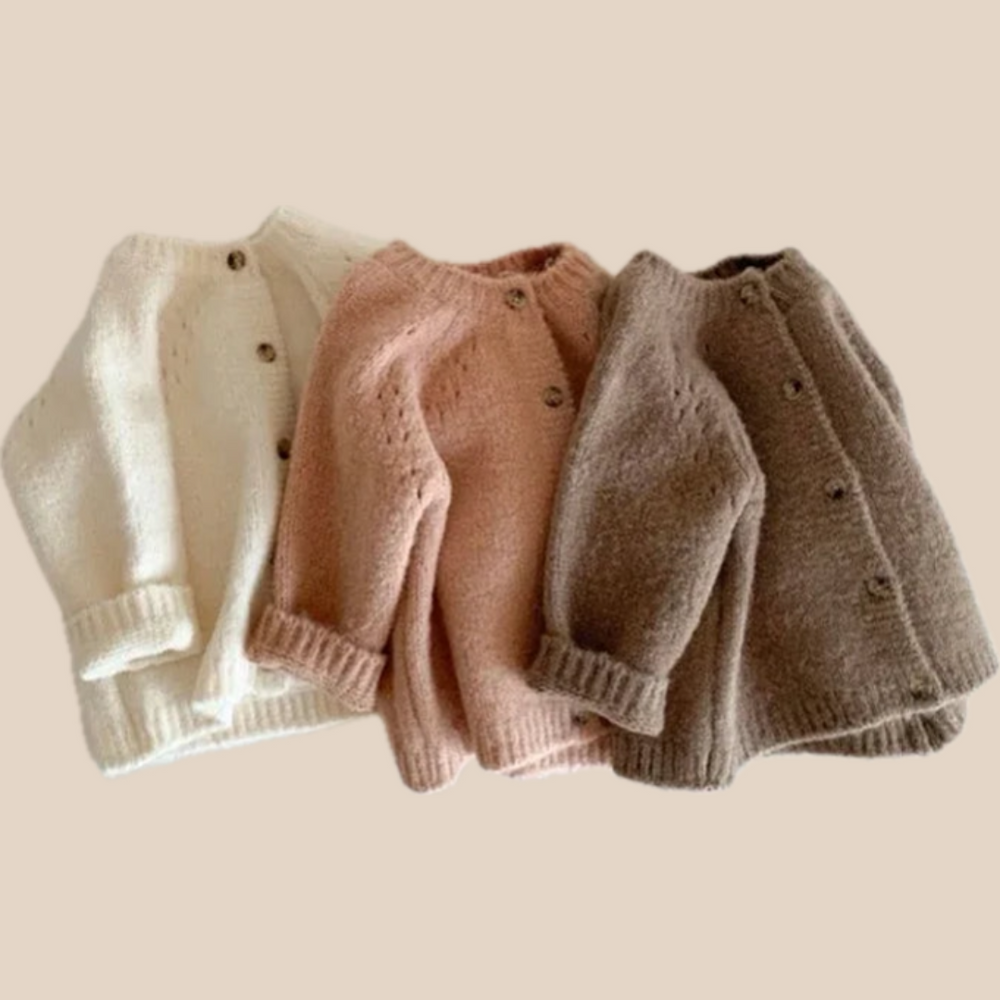 Gebreid Vest - Mana Meisjes, Wit/Bruin/Roze, Katoen, Maat 0-4 Jaar