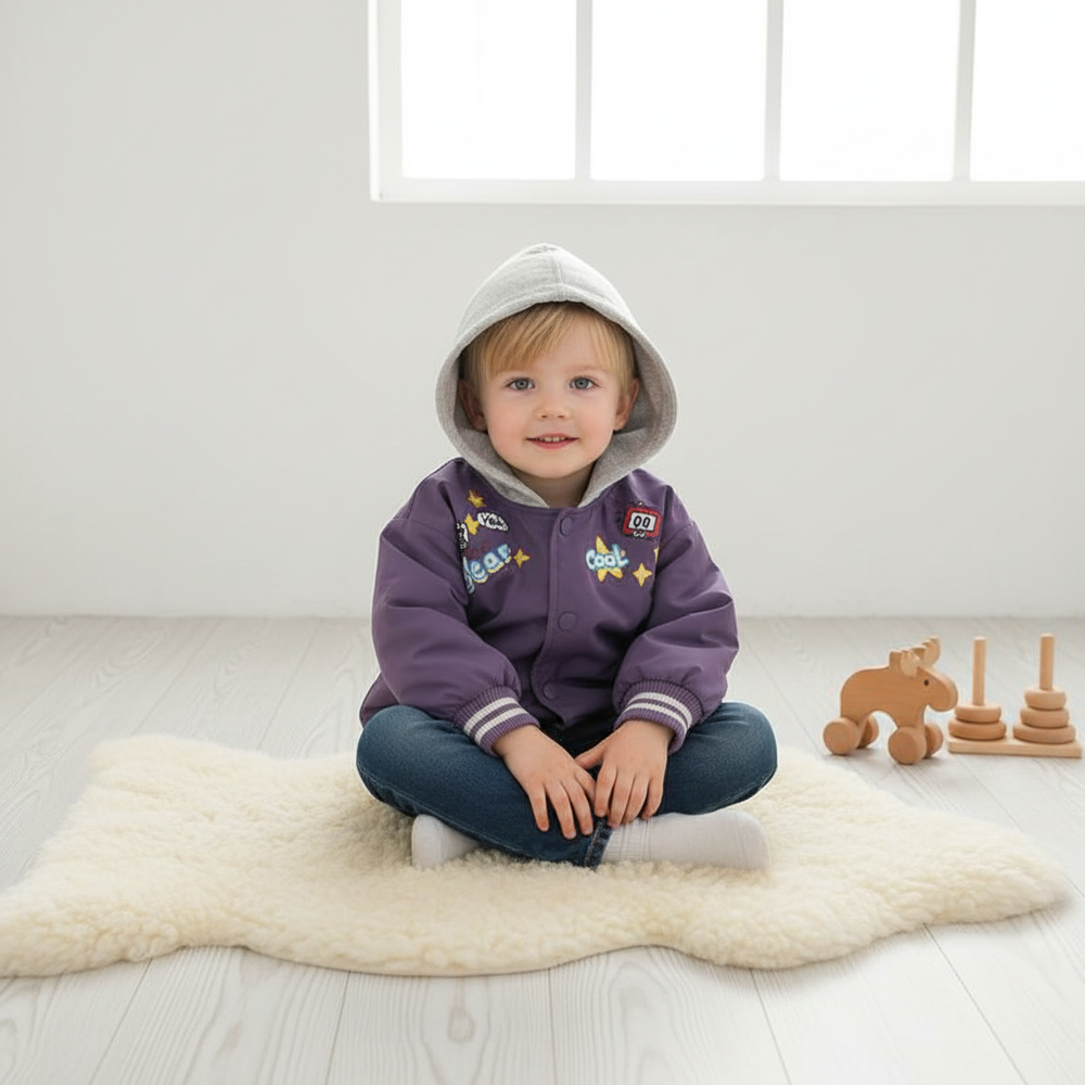 Jongens Herfstjas met Capuchon – Comfortabel, Cartoon Design & Warm