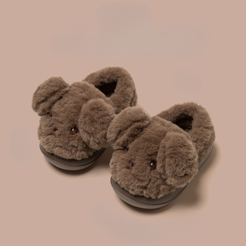 Pluche pantoffels kind met hondensnoet – antislipzool, warme voering, dichte hiel | sloffen