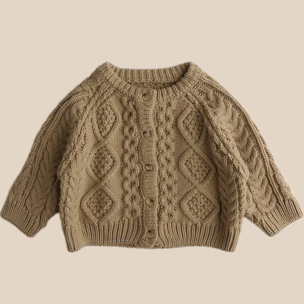 Gebreid Vest met Kabel - Mandu Unisex, Beige/Bruin, Katoen, Maat 0-6 Jaar