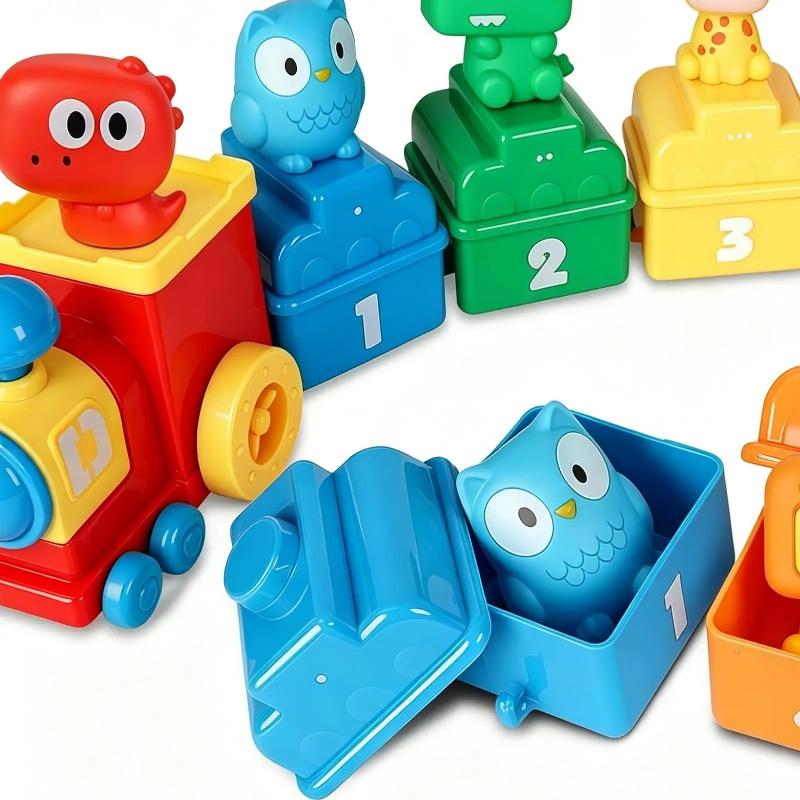 Educatieve Dieren-Trein met Cijfers – Montessori Speelset met Vingerpopjes