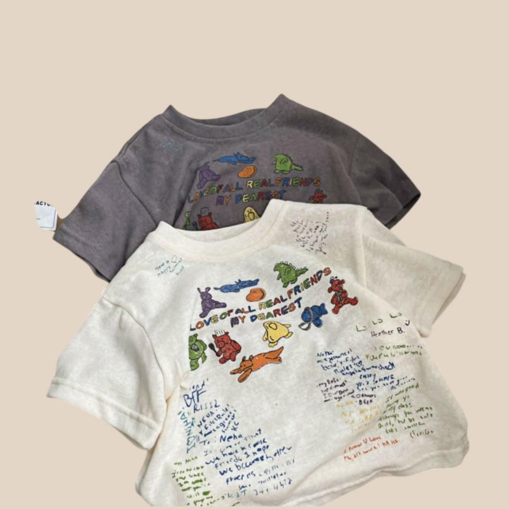T-shirt - BestieVibes Unisex, Wit/Grijs, Katoen, Maat 0-6 Jaar