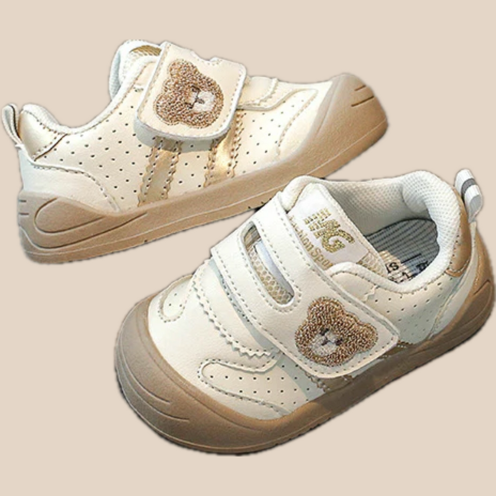 Sneaker met Klittenband - Beer Unisex, Khaki/Zwart/Rood, Maat 16-25