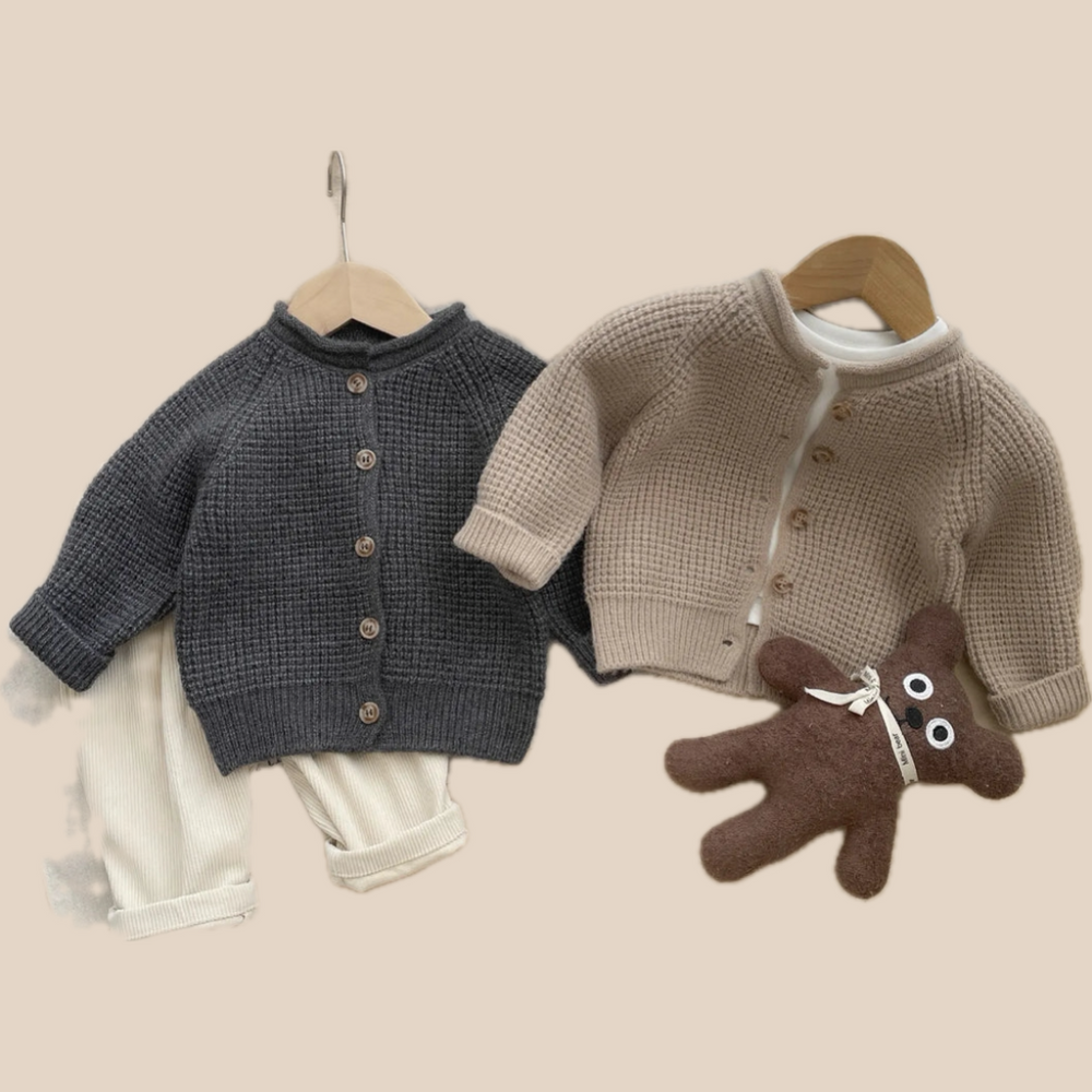 Gebreid Vest – Coco Meisjes, Bruin/Grijs, Katoen, Maat 0-4 Jaar