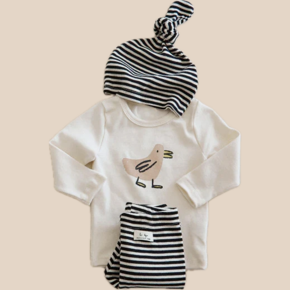 Set Legging met Longsleeve en Muts - Cozy Nest Baby, Bruin/Zwart, Katoen, Maat 0-3 Jaar