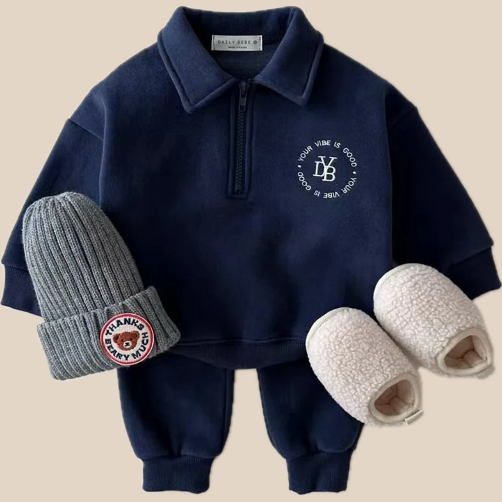 Set met Broek en Trui - Winter Luxe Jongens, Wit/Grijs/Blauw, Katoen, Maat 0-5 Jaar