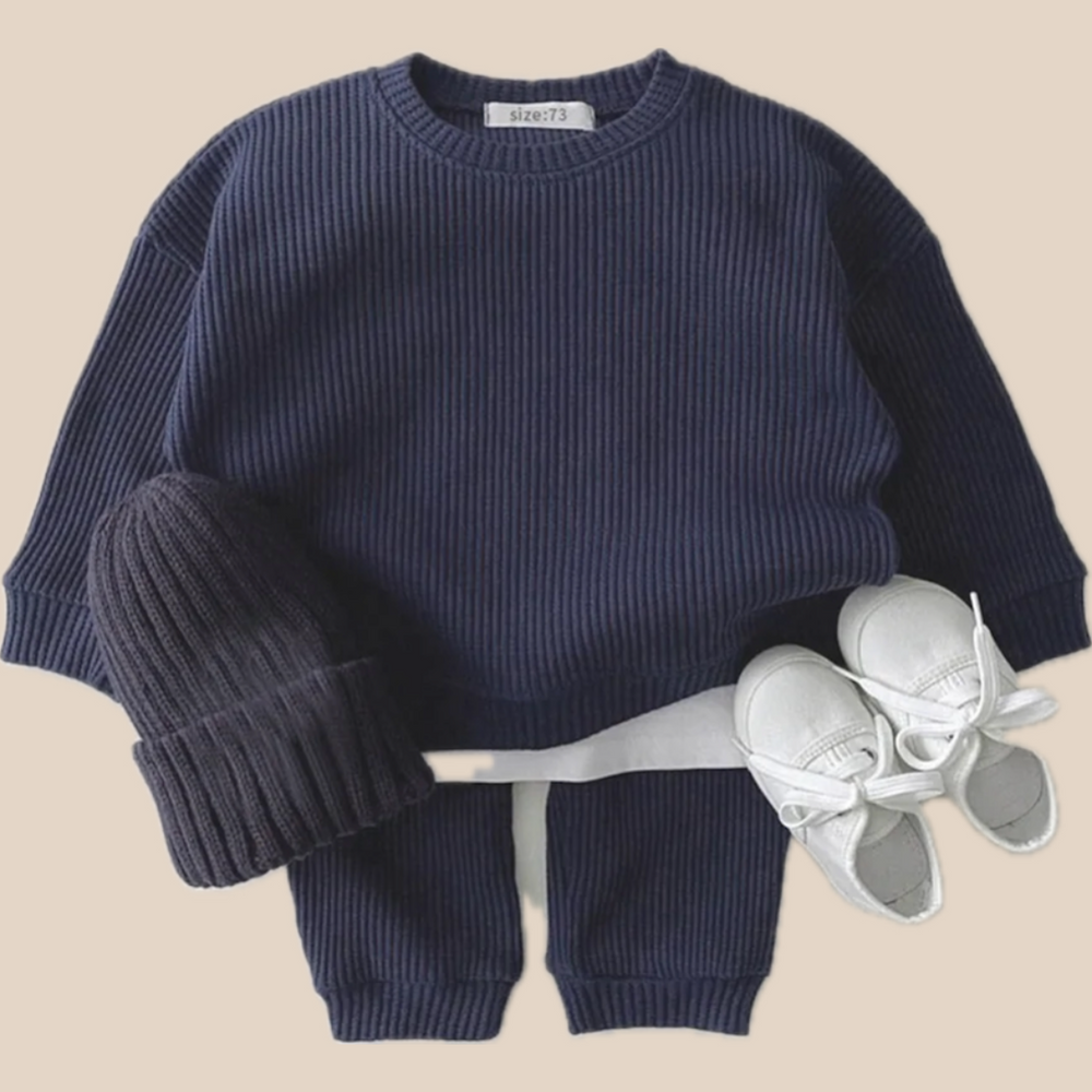 Set met Broek en Trui van Wafel - Porto-Novo Unisex, Blauw/Roze/Grijs/Groen/Geel, Katoen, Maat 0-3 Jaar