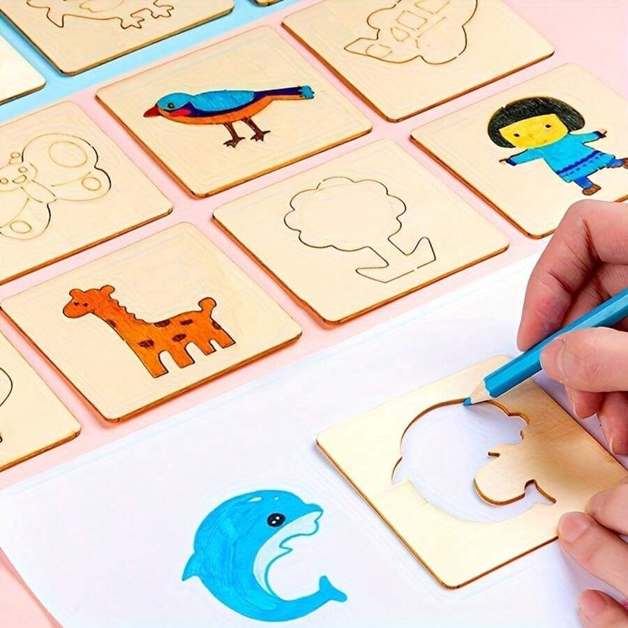 Houten Sjablonen Set Kind – Montessori Teken Stencils (20 stuks, 3+)