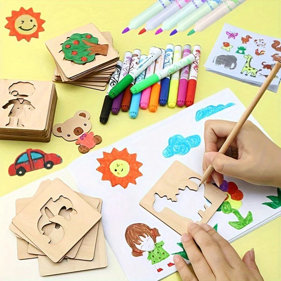Houten Sjablonen Set Kind – Montessori Teken Stencils (20 stuks, 3+)