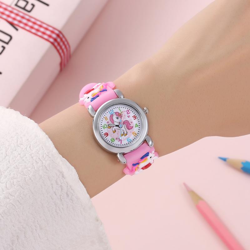Kinderhorloge met eenhoorn en analoge wijzers – quartz, PVC-band, klokkijken leren | polshorloge