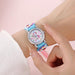 Kinderhorloge met eenhoorn en analoge wijzers – quartz, PVC-band, klokkijken leren | polshorloge