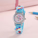 Kinderhorloge met eenhoorn en analoge wijzers – quartz, PVC-band, klokkijken leren | polshorloge
