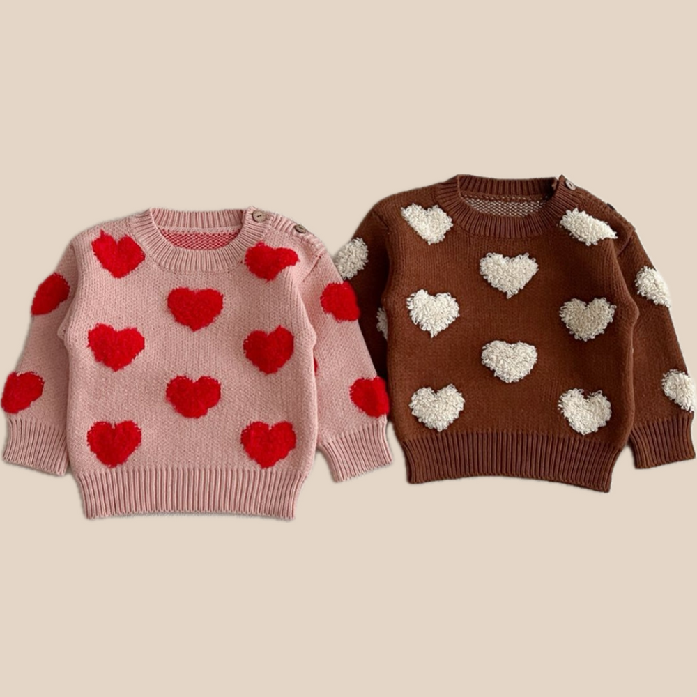 Gebreide Trui - Knitted Love Meisjes, Roze/Bruin, Katoen, 0-3 Jaar