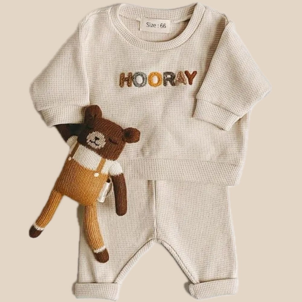 Set Trui en Broek Wafelstof -Hooray! Unisex, Katoen, Maat 0-3 Jaar