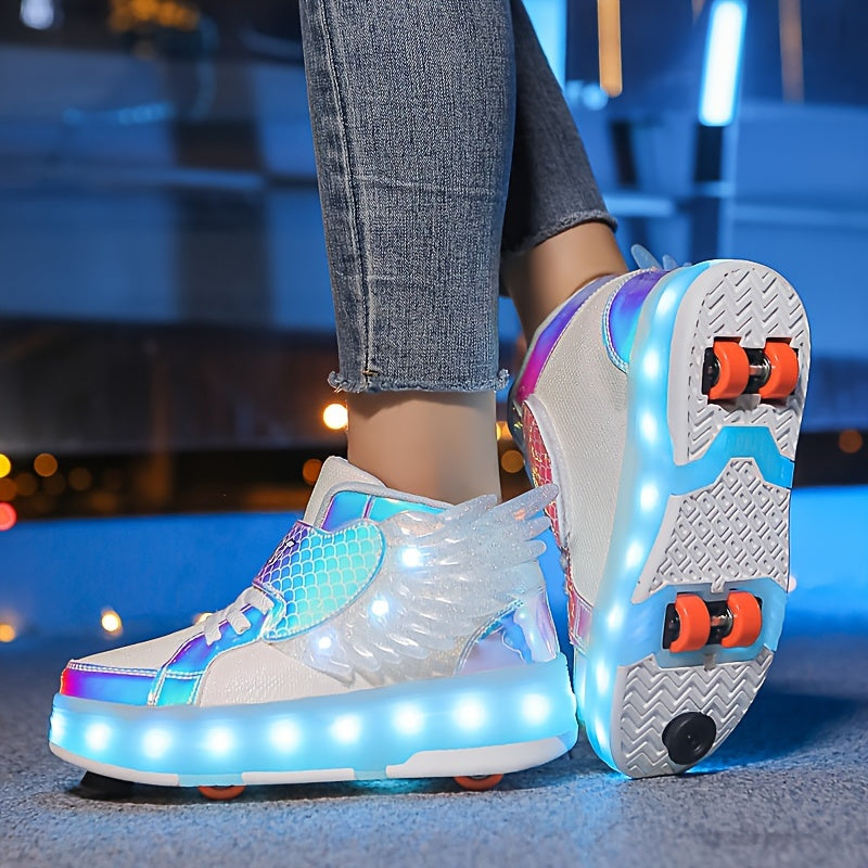 GlowSkate LED Rolschaats Sneakers met Vleugels – Meisjes | Maat 29-37