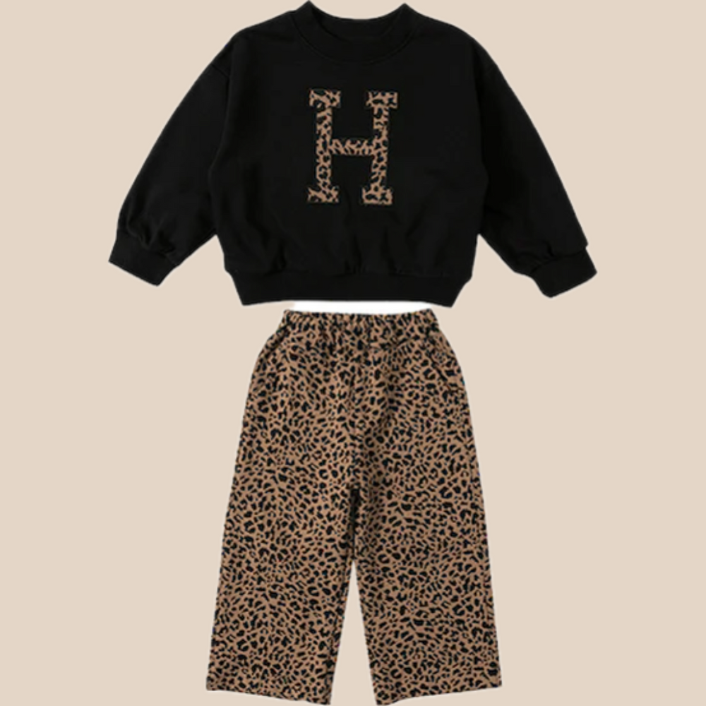 Set van Trui en Broek met Luipaardprint - H Meisjes, Katoen, Maat 1-7 Jaar