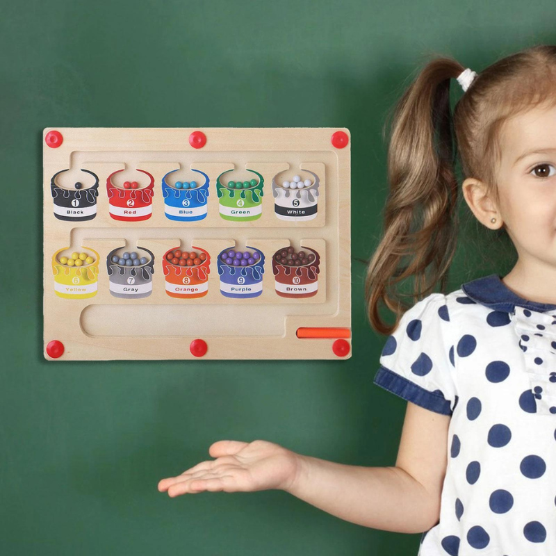 Magnetisch Houten Doolhof voor Kinderen – Leerzaam Kleur- en Telspel voor Peuters en Kleuters