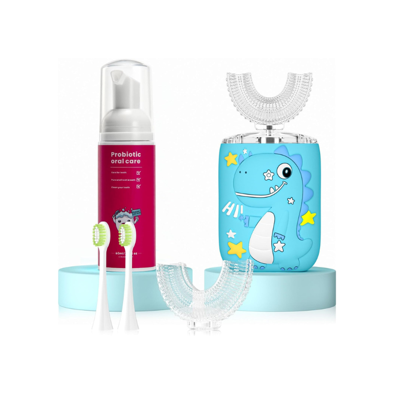Elektrische Kinder Tandenborstel met 360° U-Borstel en Tandpasta | RoarClean Junior SonicBrush – Zacht, Waterdicht en Met 6 Poetsstanden