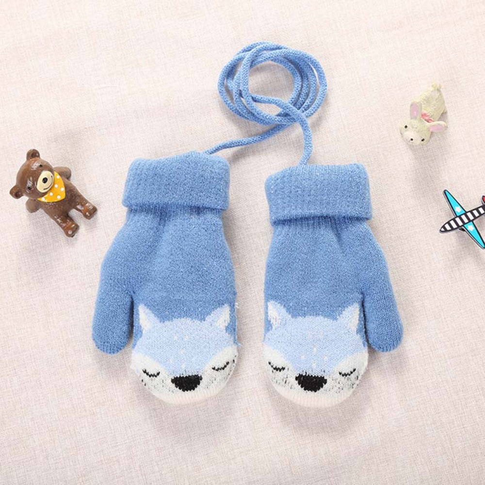 Winter Kinderhandschoenen – Schattig Vosjesmotief met Koord, Warm en Comfortabel voor 3-4 Jaar