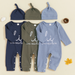 Babyjumpsuit met bijpassend mutsje, tweedelige set van zachte katoenmix met lange mouwen voor jongens en meisjes