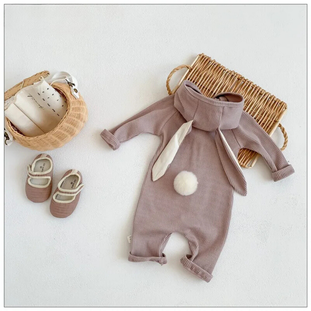 Luvello BunnySnug Baby Romper met Konijnen Oortjes – Zachte Katoenen Unisex Onesie (Maat 66–90)