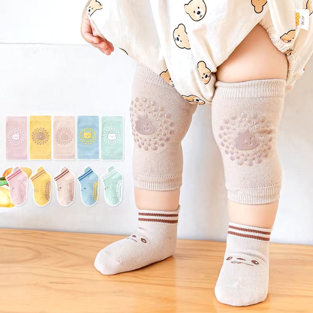 Zachte Baby Kniebeschermers – Set van 3 | Anti-Slip, Ademend & Comfortabel voor Kruipende Baby’s (0-2 Jaar)