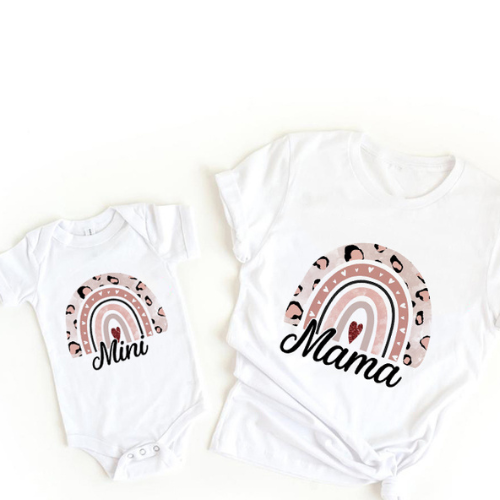 Mama & Dochter Matching Set – Shirt & Romper Outfit | Regenboog Print