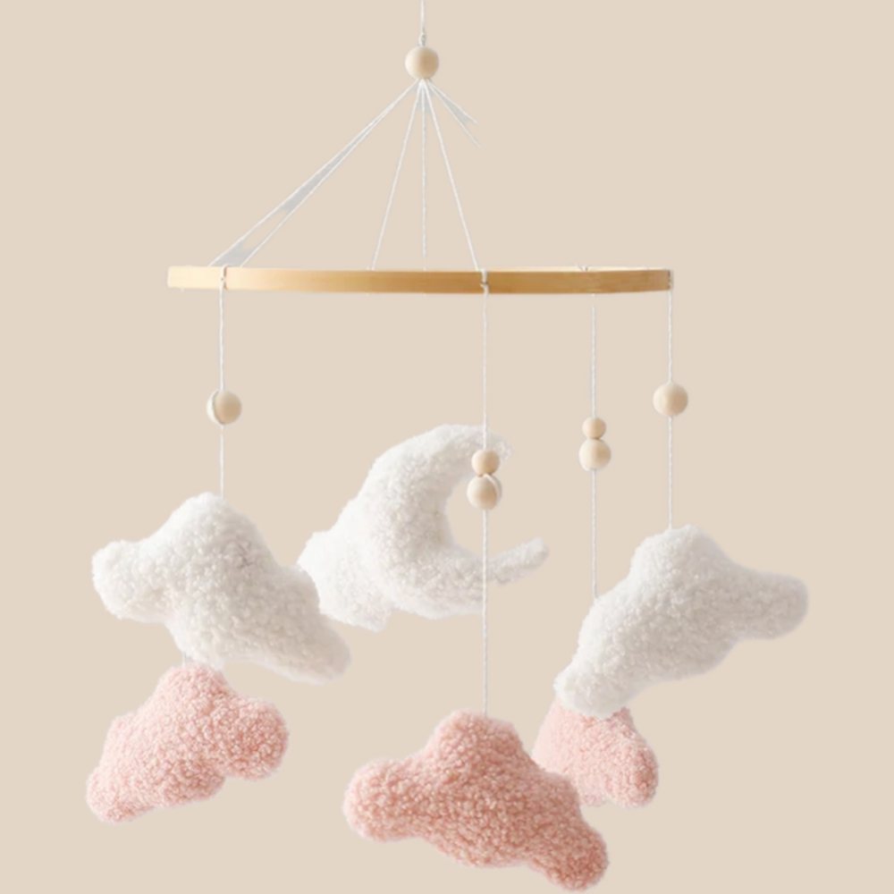 Babymobiel met Wolken - Droomwolk Unisex, Bruin/Roze, Katoen, 45 cm hoog x 23 cm breed