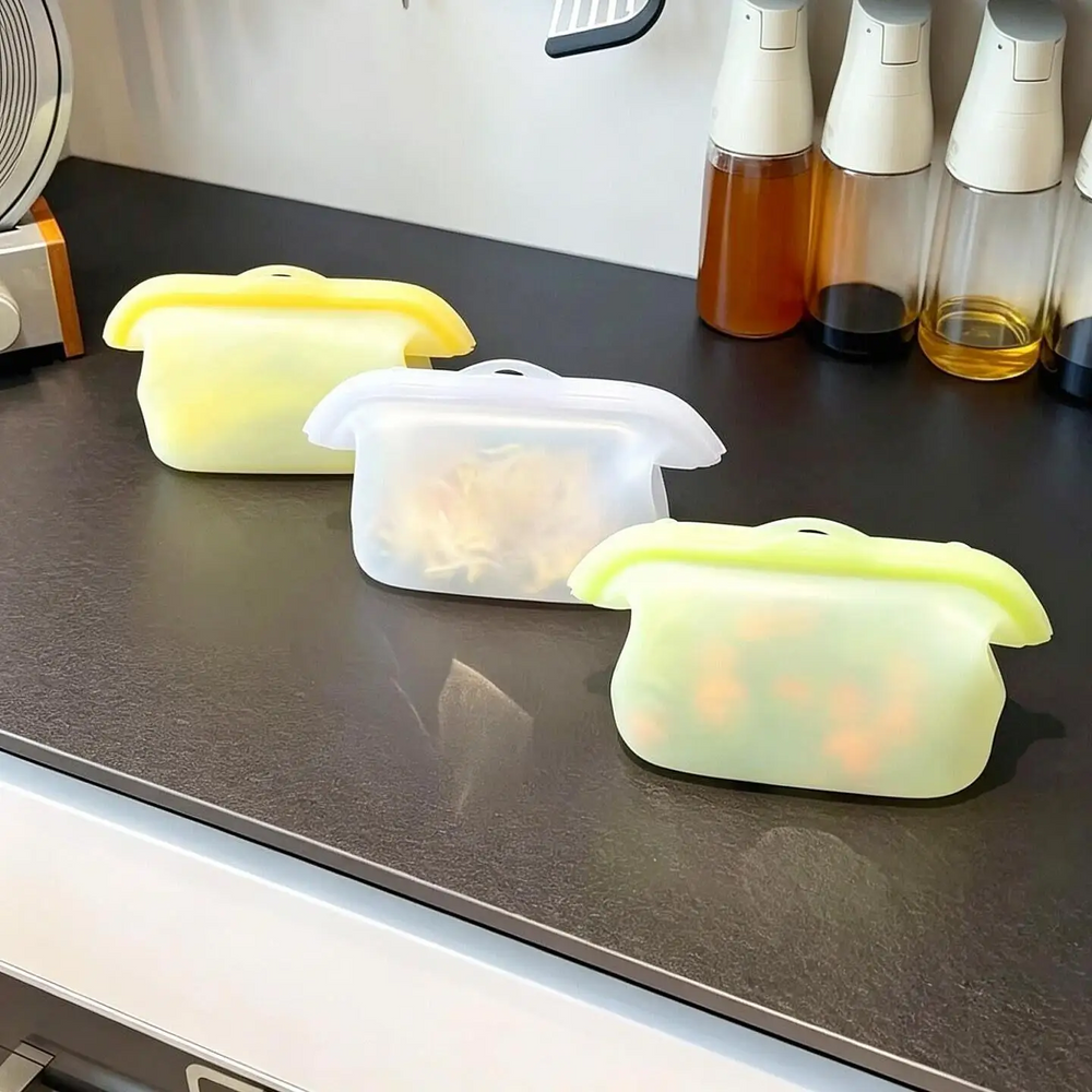 Siliconen bewaarzak voor voedsel, herbruikbaar, met brede opening en zelfstandig staand ontwerp