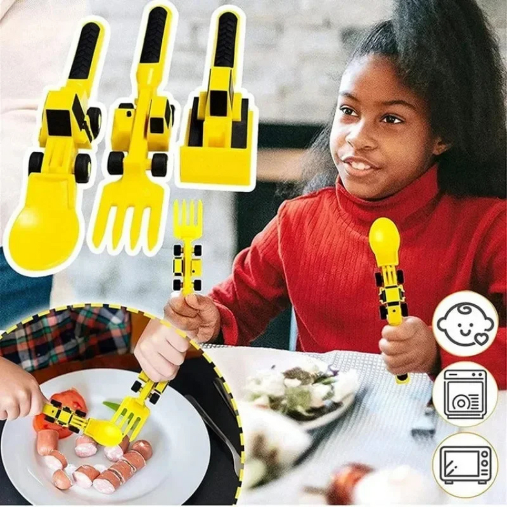 Kinder bestek bouwvoertuig – bestekset kind eten speelgoed