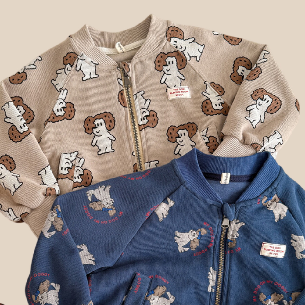 Vest met Hondjesprint - PuppyPals Unisex, Blauw/Bruin, Katoen, 0-6 Jaar